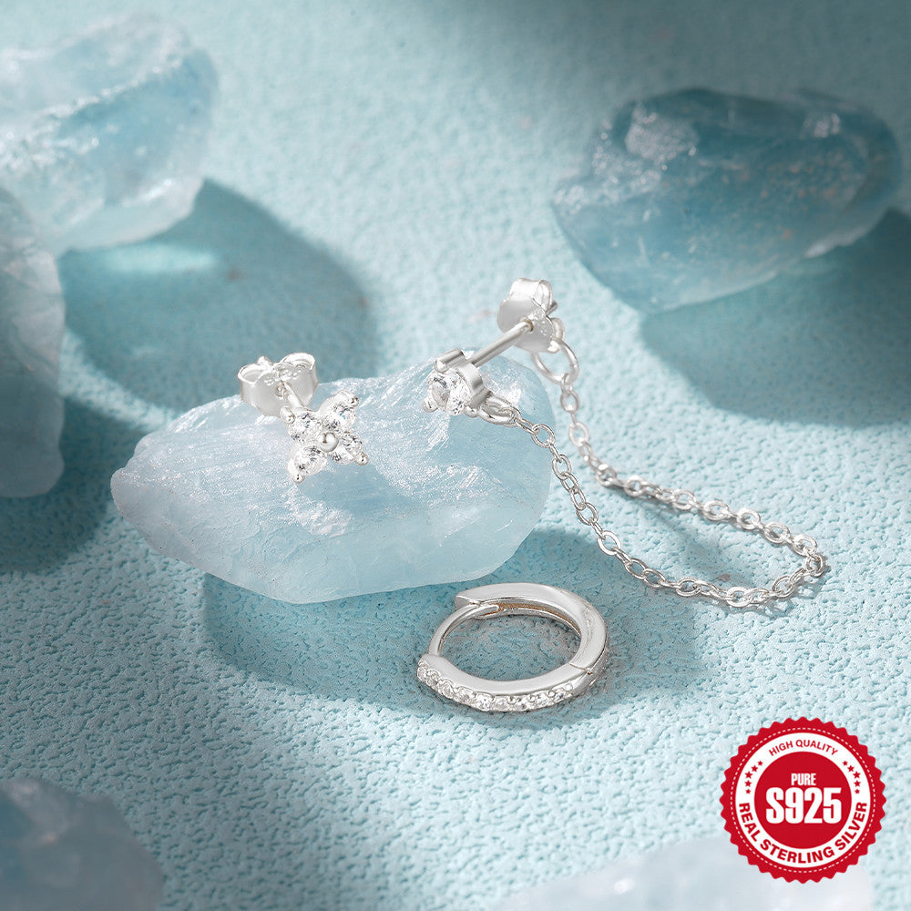 Sterling Sier Daily Matching Ear Diamond Earrings