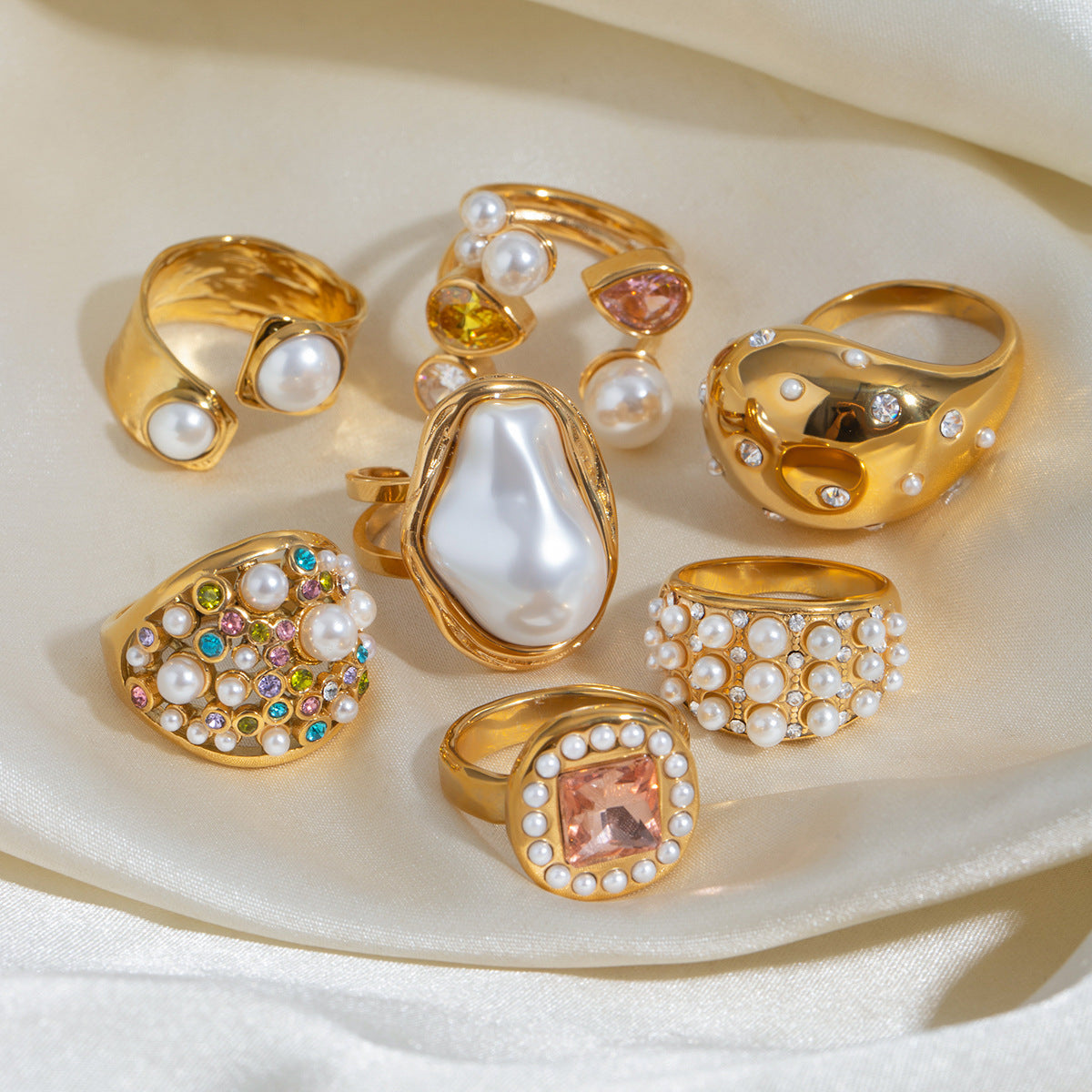 Stainless Steel Pearl Eye-catching High-grade Titanium Rings