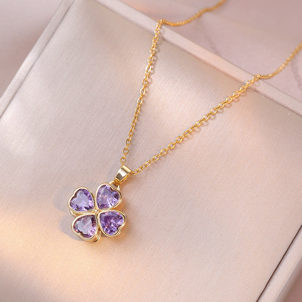 Female With Hearts Zircon Flower Niche Rotating Design Necklaces
