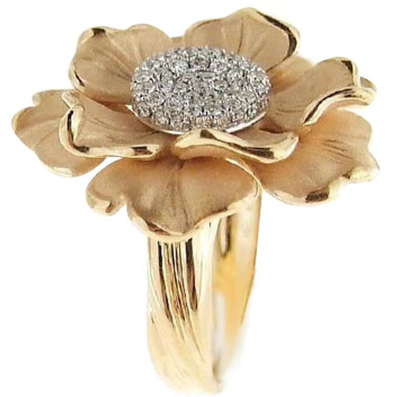 Creative Flowers Copper Inlaid Zircon Light Rings