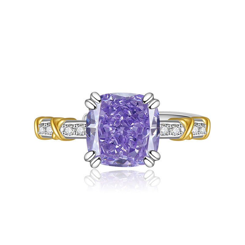Flower Cut Color Zircon Female Gold Points Advanced Design Rings