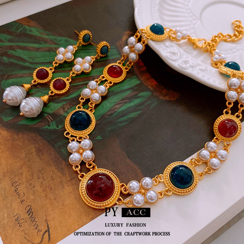 Sier Needle Artificial Pearl Tassel Vintage Court Style Earrings