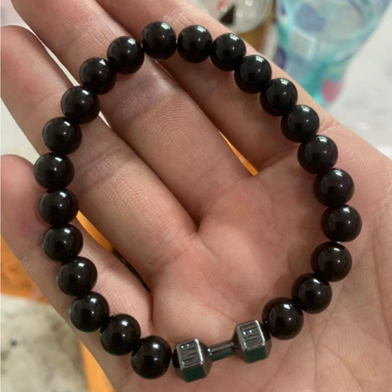 Stone Black Matte Alloy Dumbbell Energy Bracelets