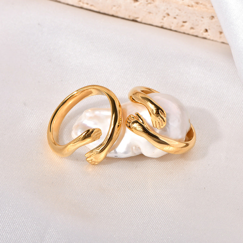 Warm Hug Titanium Steel Gold Plated Rings