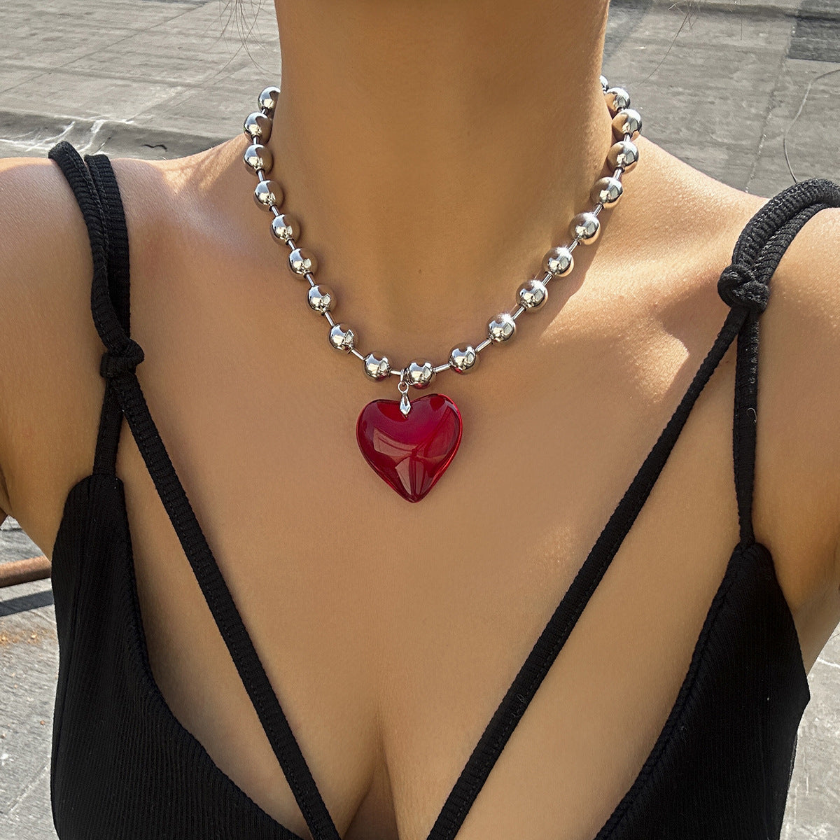 Cool Exaggerated Big Heart Simple Long Necklaces