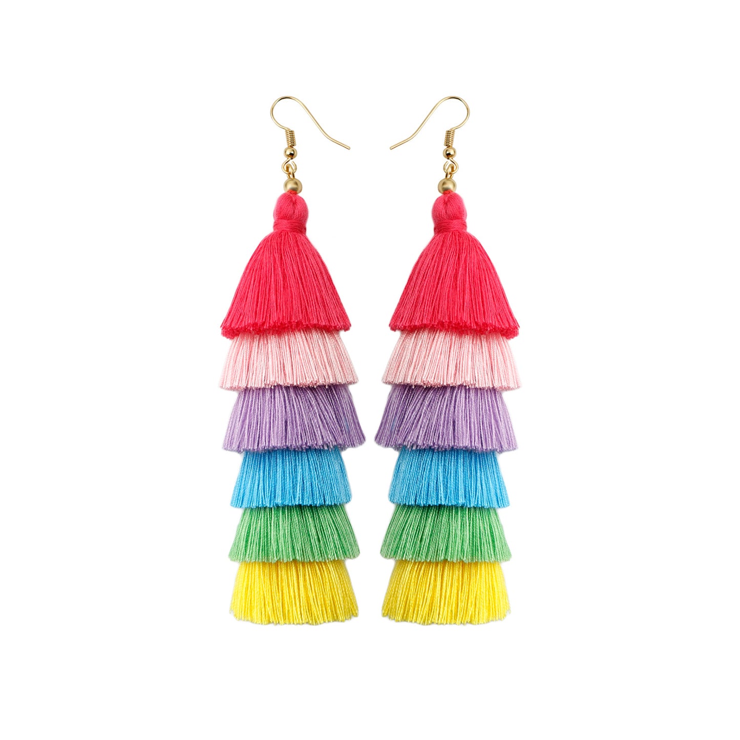 Vacation Style Tassel Colorful Rainbow Retro Earrings