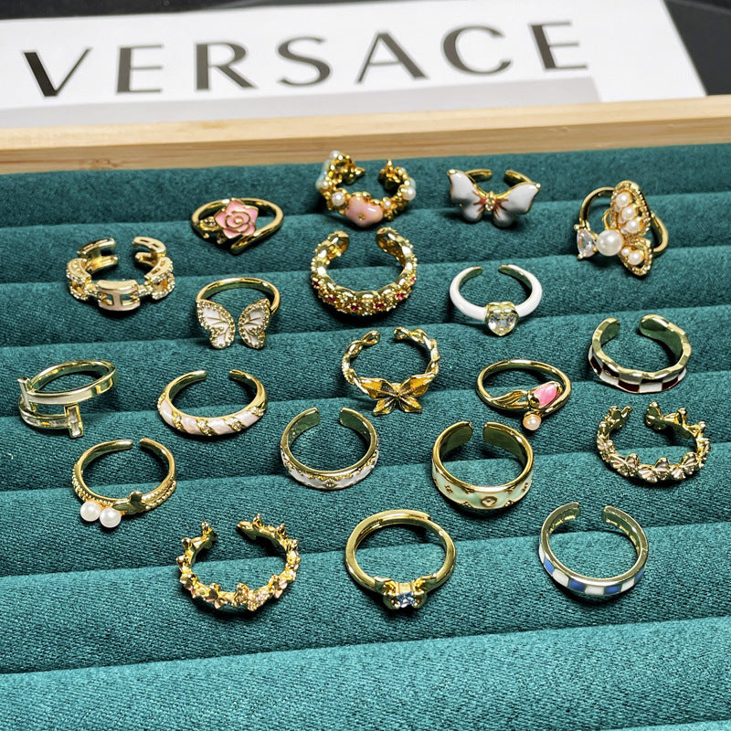 Butterfly Flower Light Luxury Enamel Drip Rings