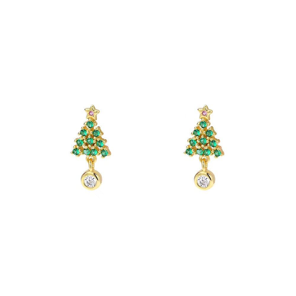 Sterling Sier Small Exquisite Christmas Tree Female Zircon Earrings