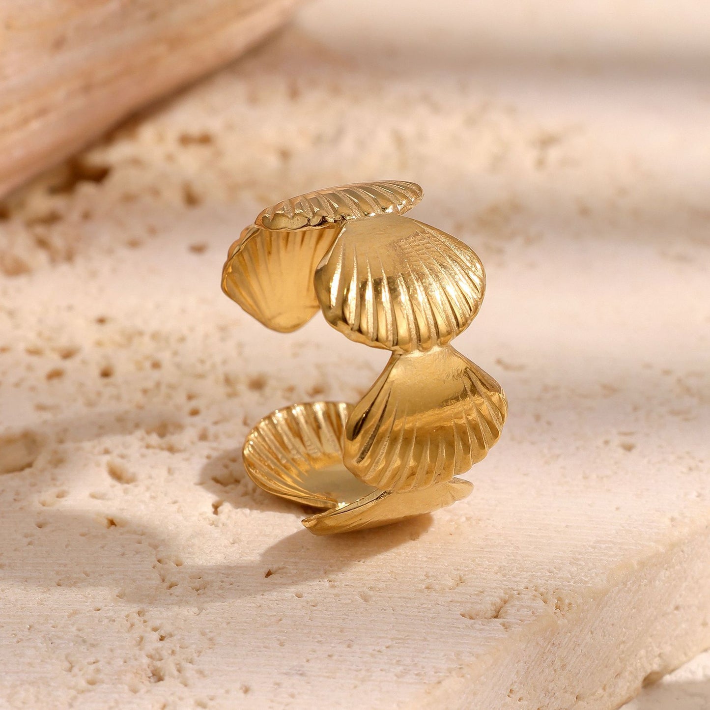 Ocean Style Shell Personality Gold Plating Adjustable Niche Ring