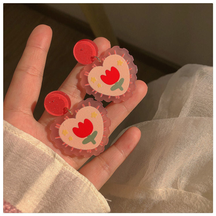 Colorful Flower Niche Design Female Contrast Earrings