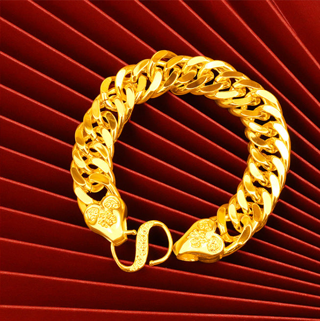 Men's Alluvial Gold Fu Character Pure Copper Gold-plated Simulation Bracelets