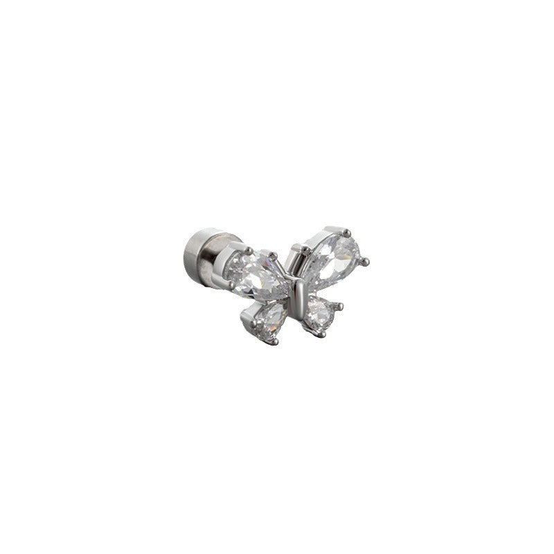 Henson Zircon Butterfly Ear Bone Bow Screw Earrings