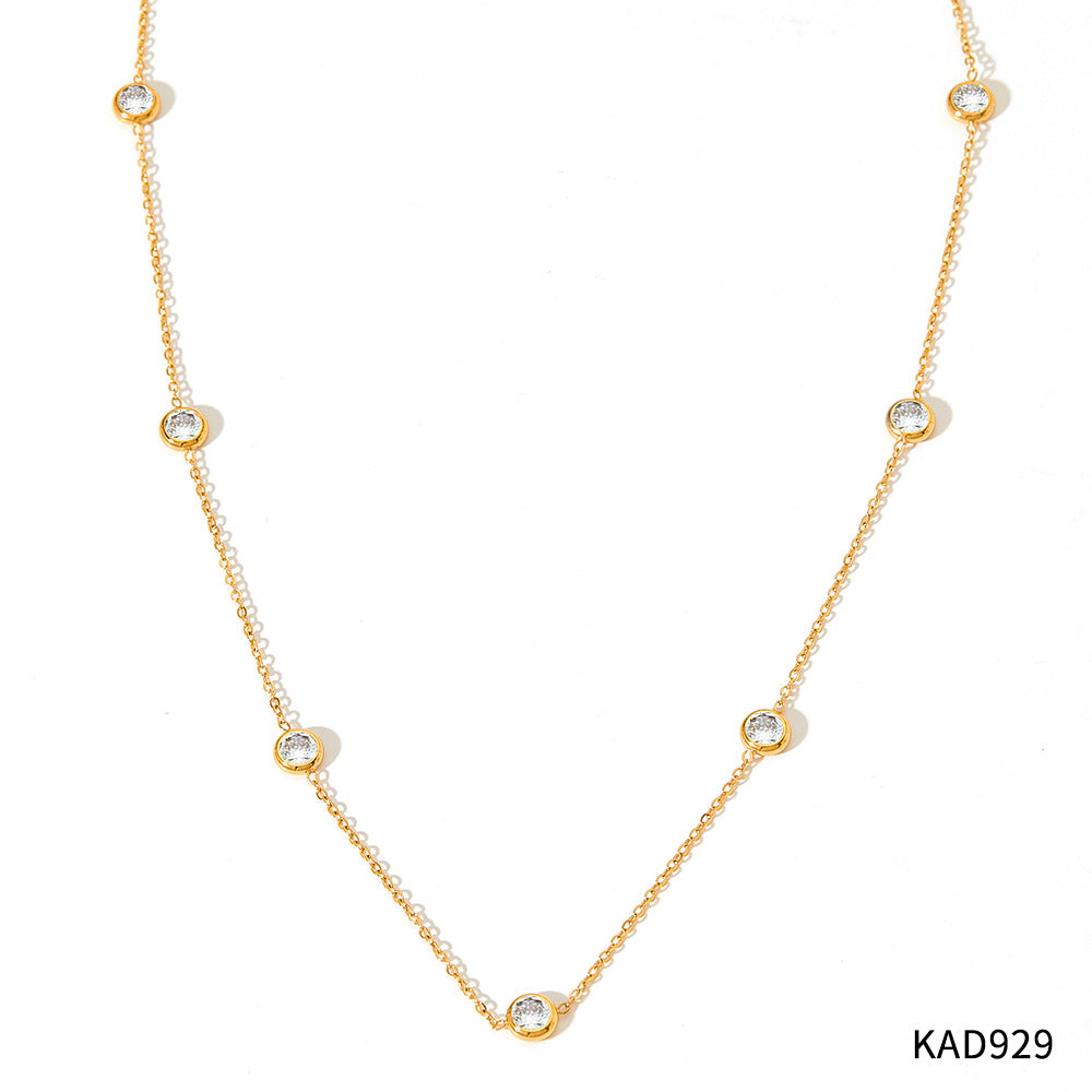 Women's Stainless Steel Zircon Twin Round Cross Necklaces