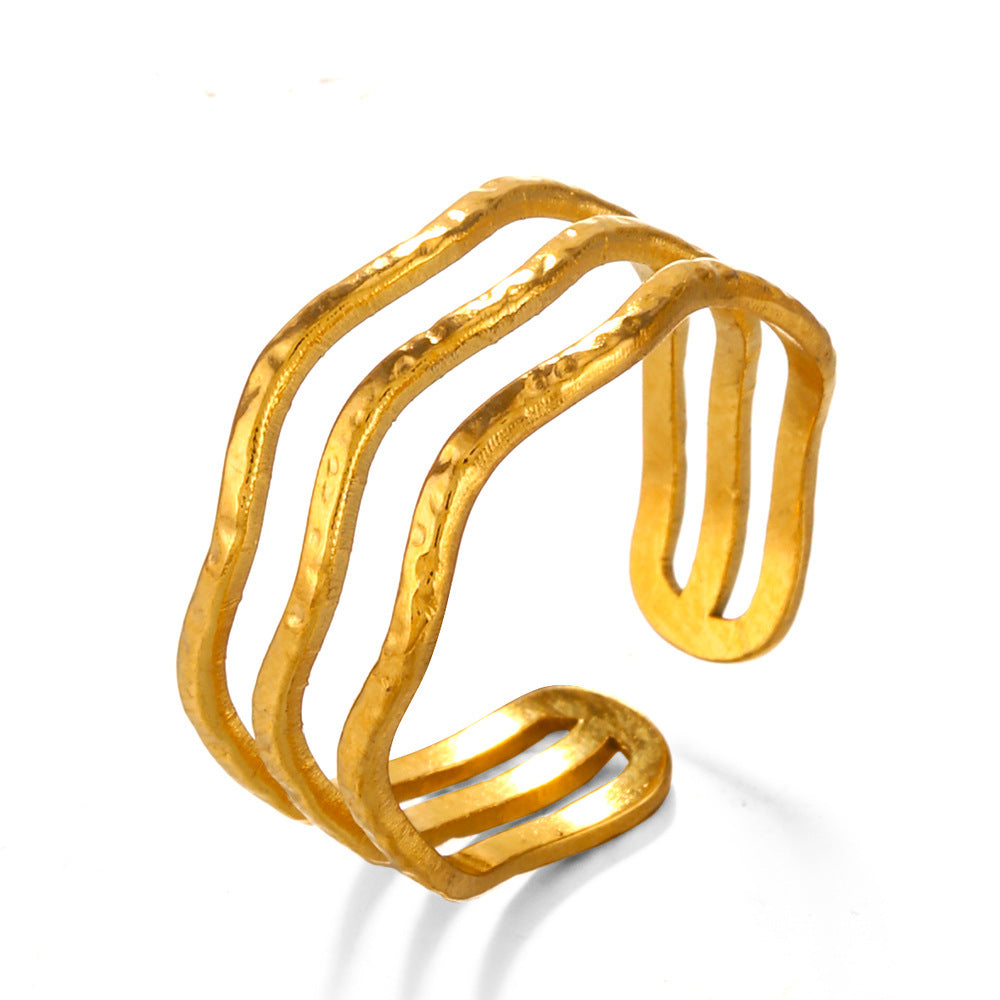 Women's Fashion Simple Style Line Open Personality Wave Rings