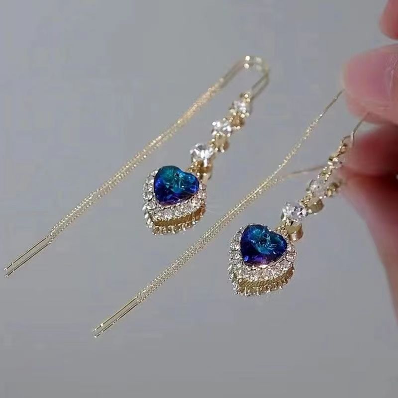 Women's Elegant Heart Diamond Water Drop Long Earrings