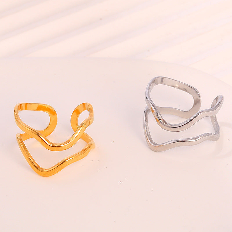 Steel Gold-plated Love Heart Flowers Glossy Rings