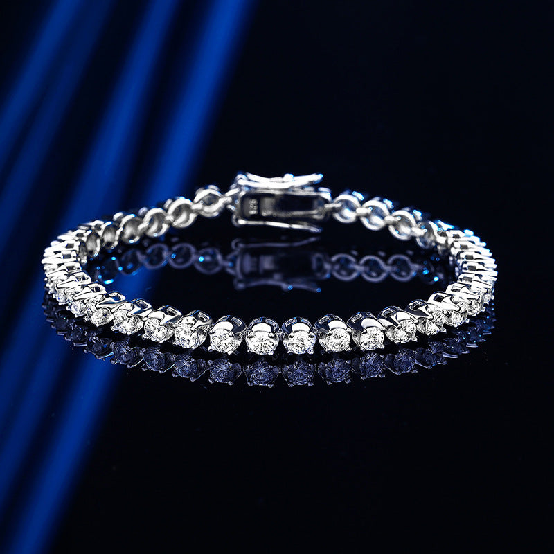 Women's Diamond Simple Sterling Sier Design Sparkling Full Rhinestone Bracelets