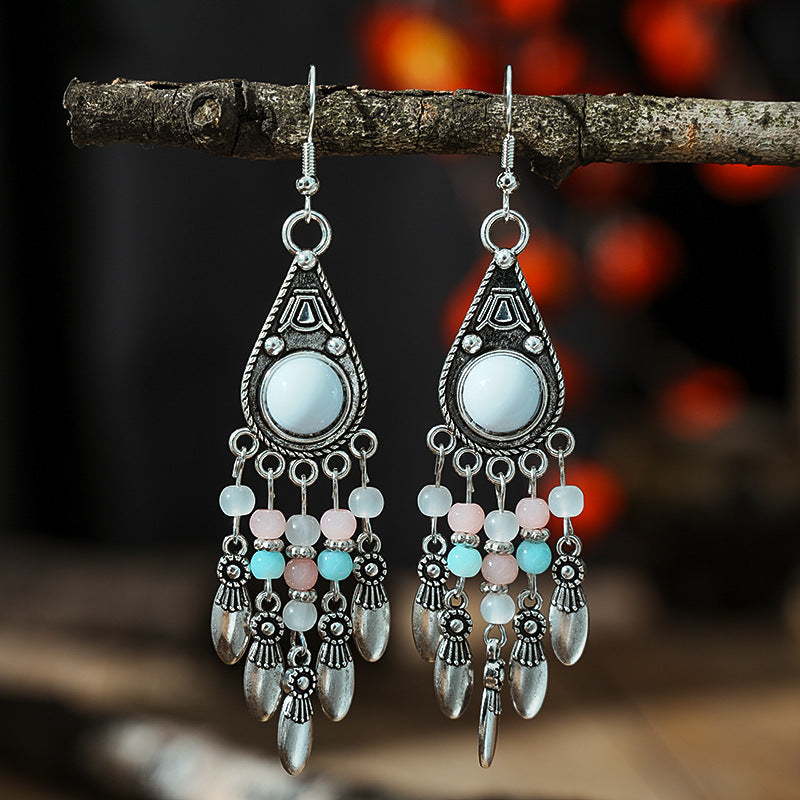 Turquoise Ethnic Style Retro Alloy Yunnan Earrings