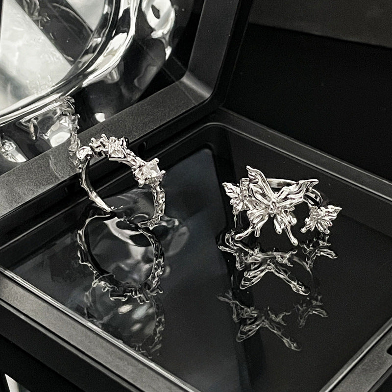 Women's Texture Simple Butterfly Opening Unique Personalized Rings