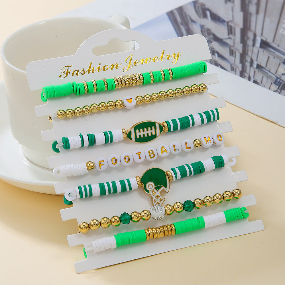 Baseball Sports Set Polymer Clay Rugby Colorful Bracelets