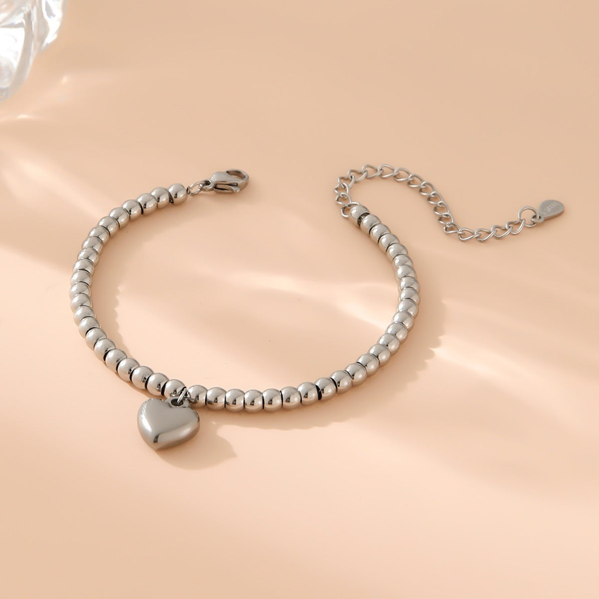 Women's Steel Heart Round Beads Gold Beaded Bracelets