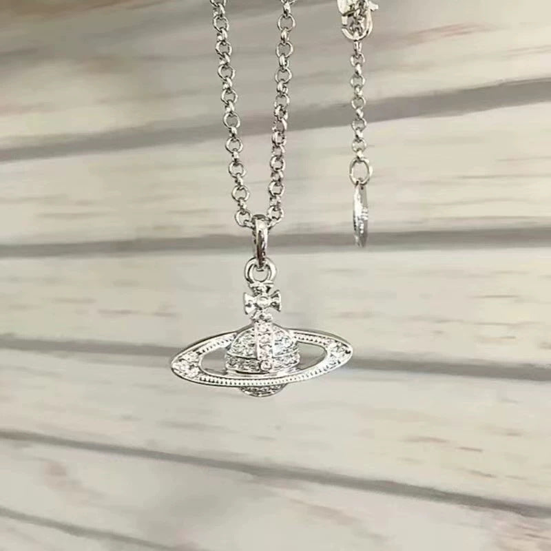 Full Diamond Shiny Big Saturn Rhinestone Alloy Version Necklaces
