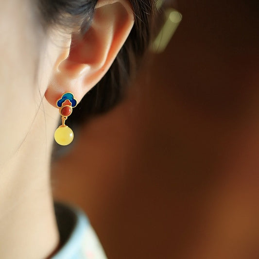 Women's Sier National Style Element Enamel Vintage Earrings
