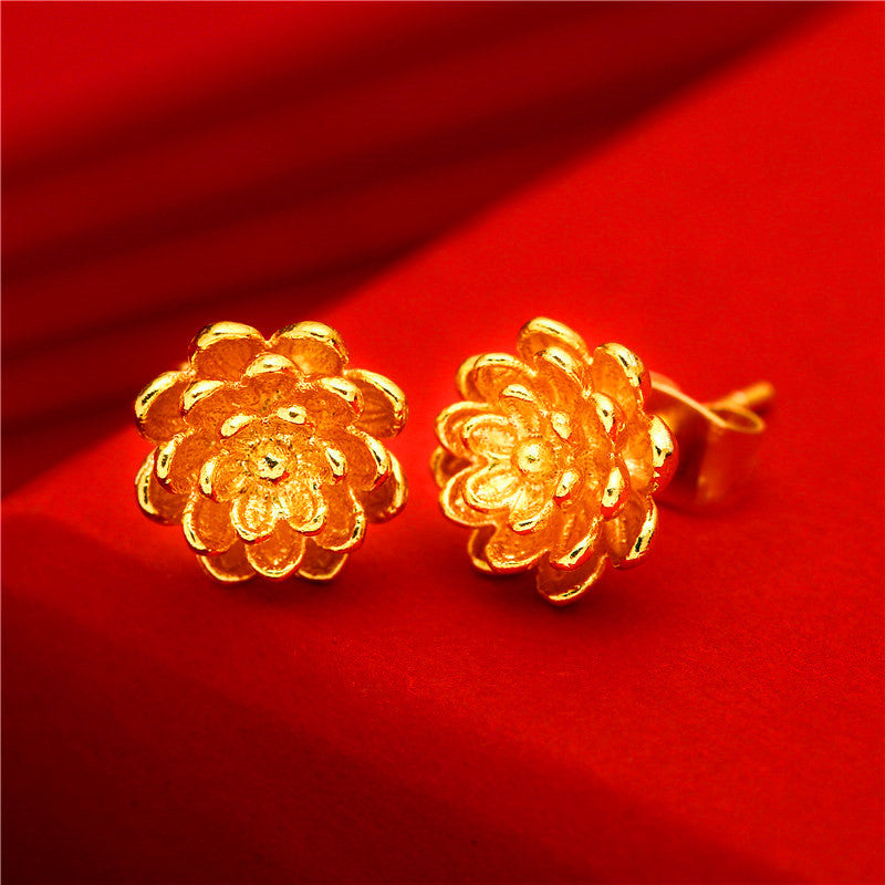 Women's Gold Small Ear Bar Simulation European Coin Earrings