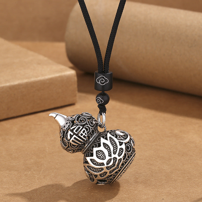 Women's & Men's Gourd For Trendy Fashion Auspicious Clouds Black Rope Necklaces