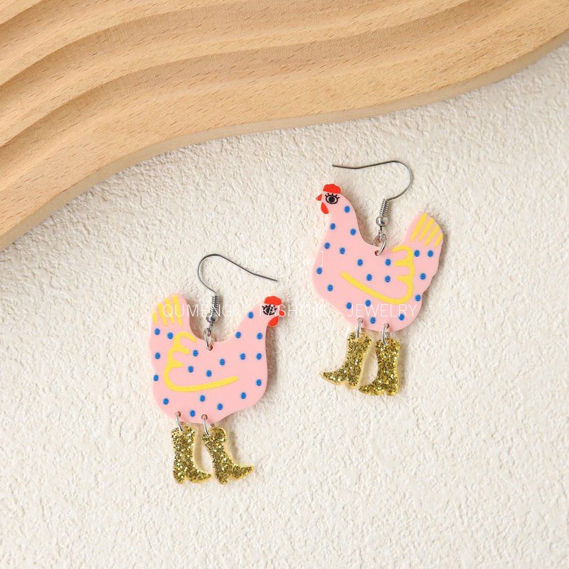 Creative Acrylic Funny High Heels Cock Earrings
