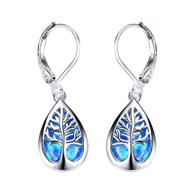 Women's Opal Lucky Tree Drop-shaped Ear Clip Earrings