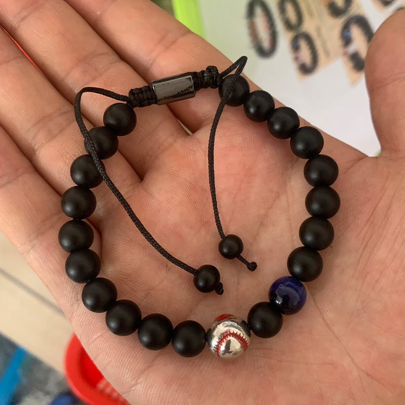 Men's Obsidian Frosted Woven Football Fashion Tigereye Volcanic Bracelets
