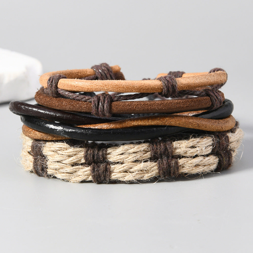 Men's Ornament Simple Handmade Woven Cattle Leather Bracelets