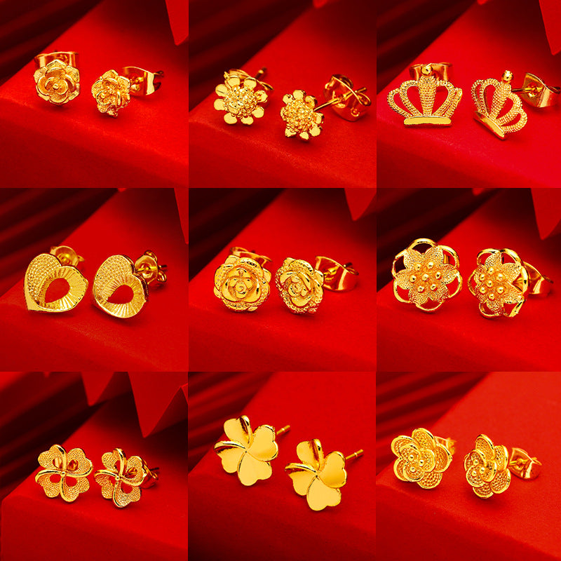 Women's Gold Small Ear Bar Simulation European Coin Earrings