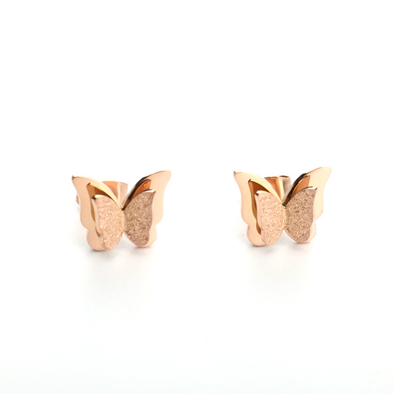 Fading Frosted Butterfly High Sense Geometric Metal Earrings