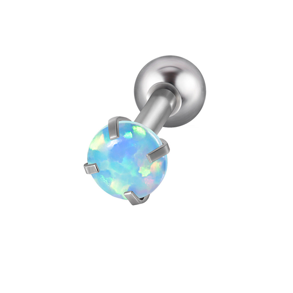 Stainless Steel Grab Opal Round Zircon Earrings