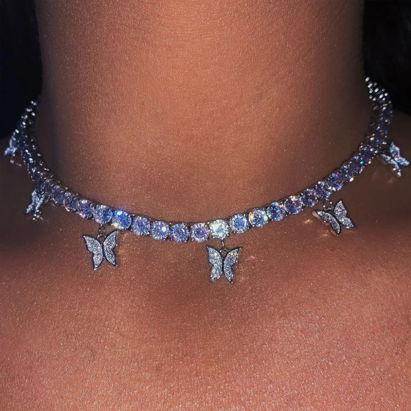 Super Fairy Rhinestone Pearl Butterfly Clavicle Chain Cool Earth Necklaces