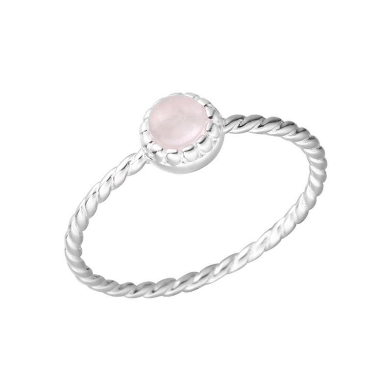 Women's Sier Twist Weave Round Crystal Small Personalized Cold Style Rings