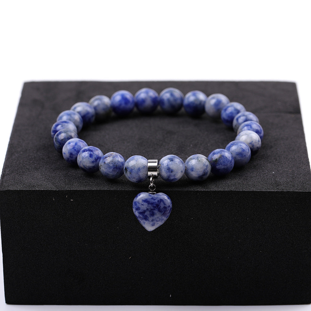 Pink Crystal Peach Heart Tigereye Green White Dot Blue Bracelet