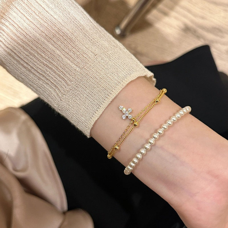 Double Layer Cross Fashion Inlaid Zircon Bracelets