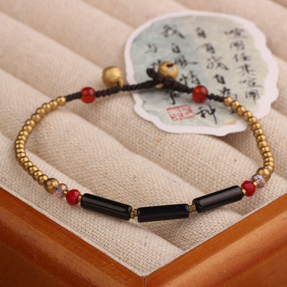 Women's Style Natural Malachite Amethyst Artistic Vintage Weave Carrying Bracelets