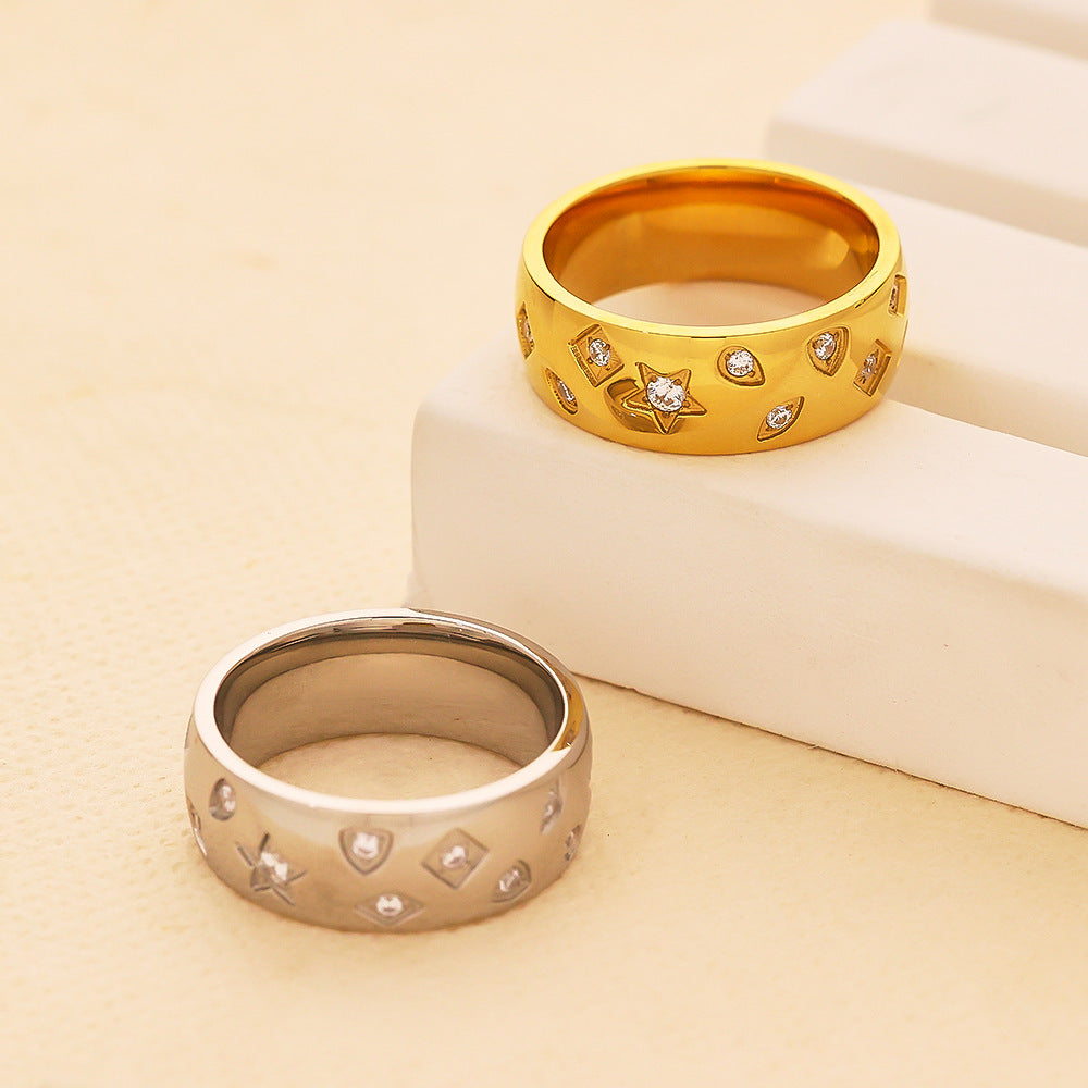 Steel High-grade Light Luxury Diamond French Rings