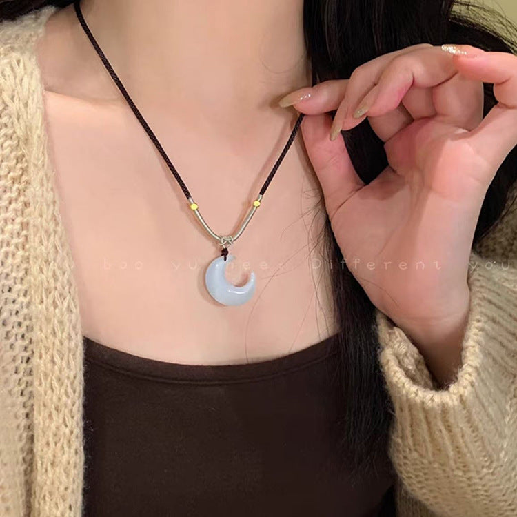 Buckle Chalcedony Fox Gourd Flower Moon Necklaces