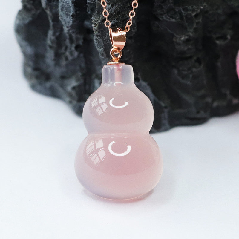 Sier Inlay Natural Rose Chalcedony Gourd Pendants