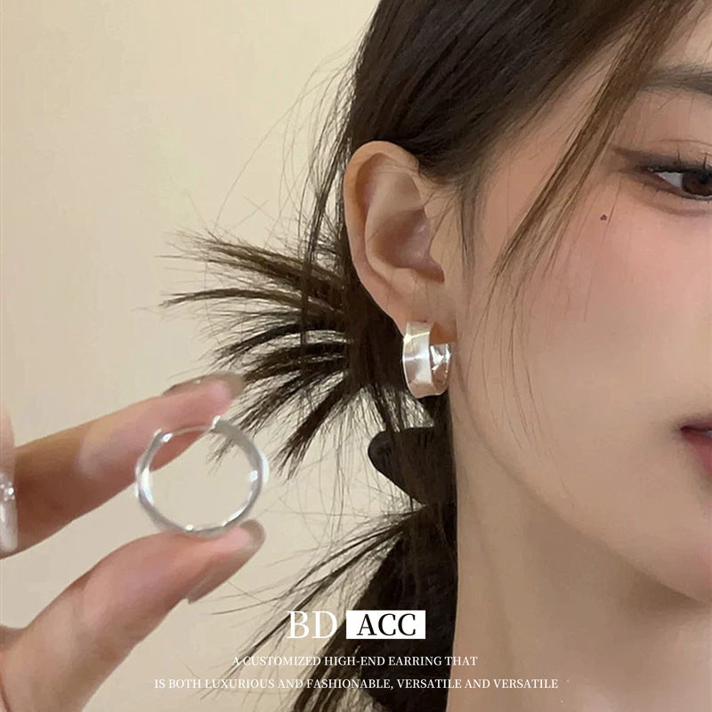 Metal French Style High-grade Frosted Hoop Earrings