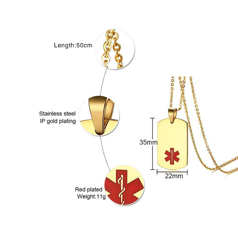 Stainless Steel Medical Logo Black Golden Necklaces