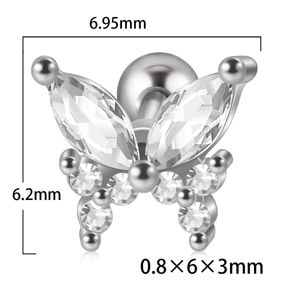Stainless Steel Fashion Zircon Butterfly Personality Earrings