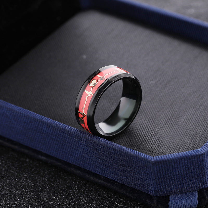 Stainless Steel Ornament Dragon Scale Luminous Ecg Couple Rings