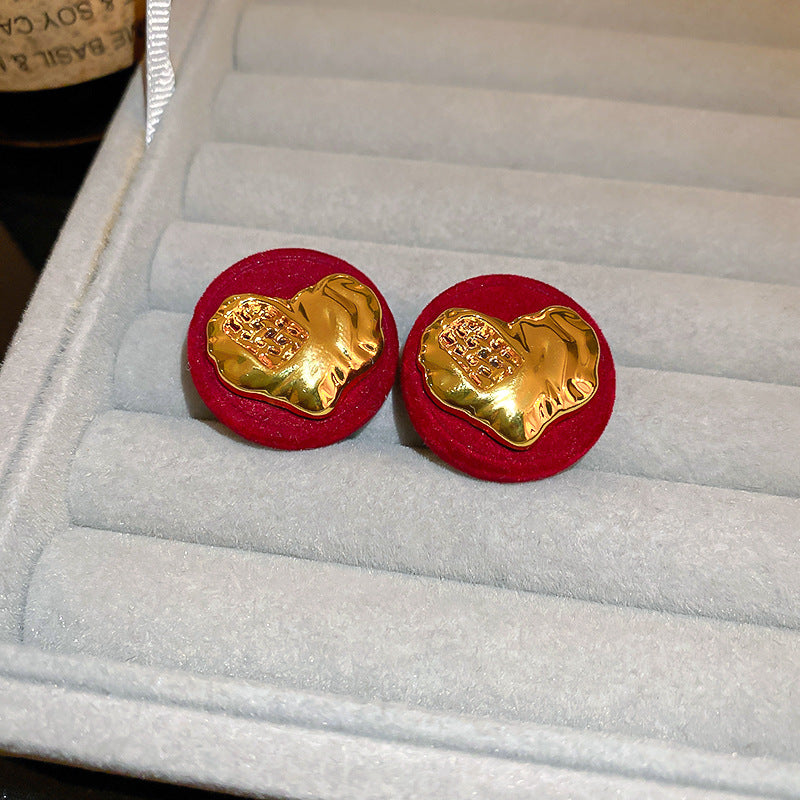 Flocking Round Love Heart Sweet Cool Earrings