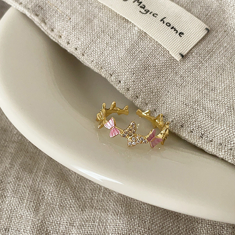 Sweet Cute Color Butterfly Opening Collection Female Personality Rings